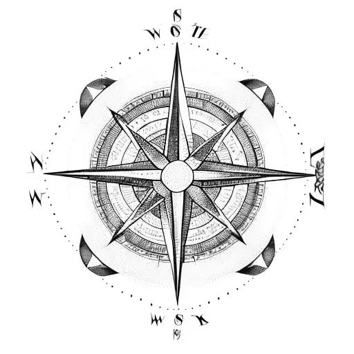A compass rose with surfboard icons pointing in different directions tattoo design idea