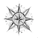 A compass rose with surfboard icons pointing in different directions tattoo design idea