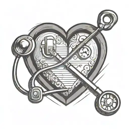 Scissors cutting through a heart-shaped stethoscope tattoo design idea