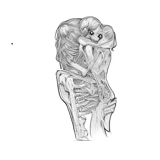 a woman hugging a skeleton tattoo design idea