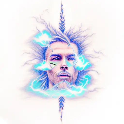 cloud with blue lightning  tattoo design idea