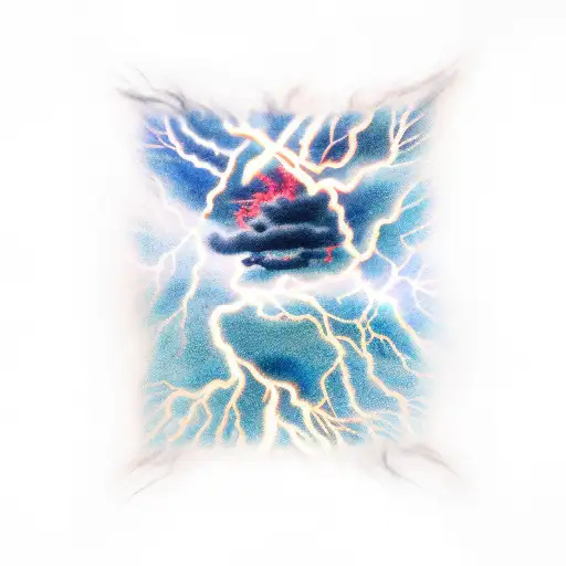 dark cloud with vertical dark blue lightning tattoo design idea