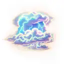 cloud with vertical dark blue lightning and the name "Tony" in the middle of bolt tattoo design idea