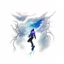 dark cloud with vertical dark blue lightning tattoo design idea