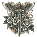 sword with flowers and wings tattoo design idea
