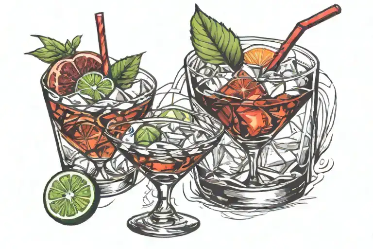 Negroni and martini glass filled tattoo design idea