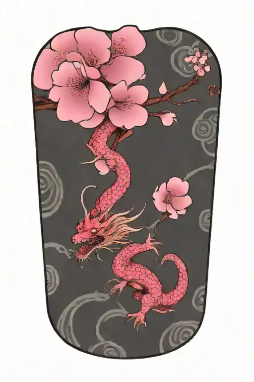 Japanese cherry blossom dragon wrapped tattoo design idea