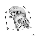 Kestrel rolling a 20 sided dice tattoo design idea