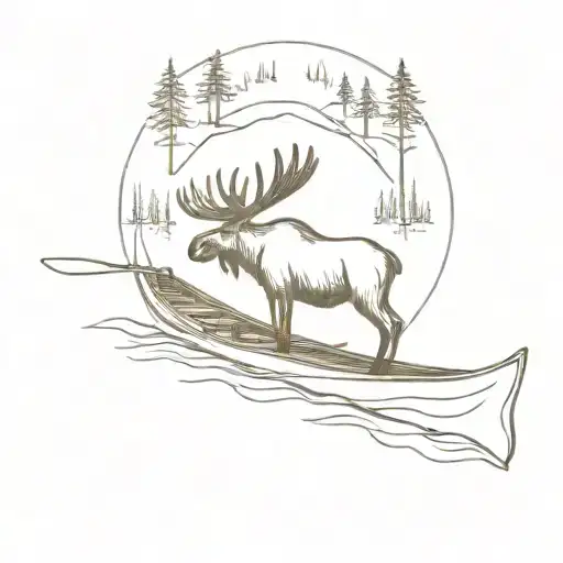 moose on canoe tattoo design idea