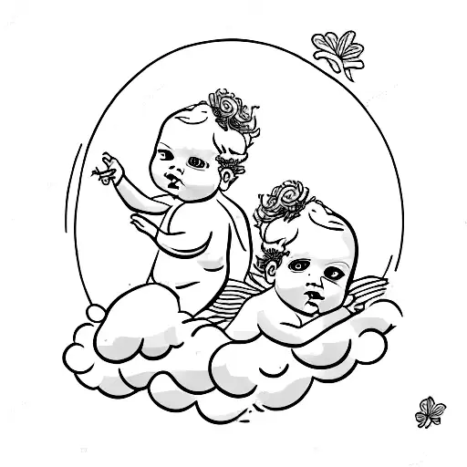 2 female cherub babies resting on a cloud  tattoo design idea