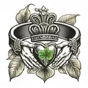 claddagh ring around a four leaf clover  tattoo design idea