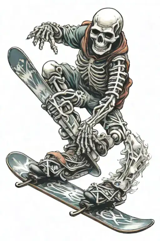 skeleton riding snowboard tattoo design idea