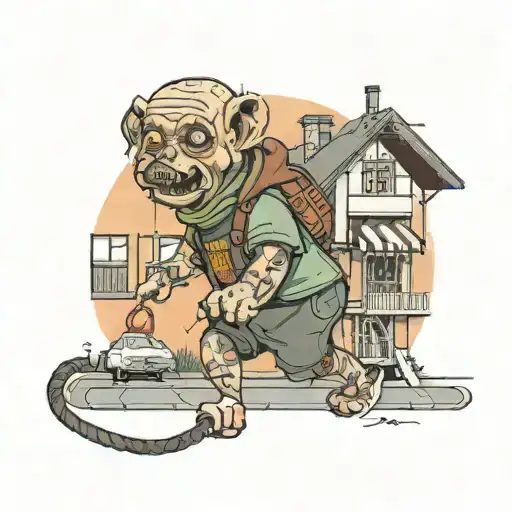 The name of the M20 neighborhood WITH A BOY OF YOU A DIBERMAN ON A LEASH WITH SOME BARS  tattoo design idea