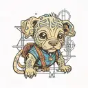 The name of the M20 neighborhood WITH A BOY OF YOU A DIBERMAN ON A LEASH WITH SOME BARS  tattoo design idea