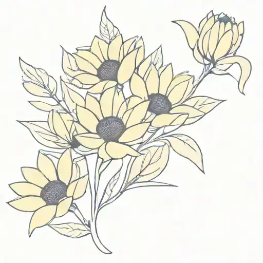 bouquet of mimosas and sunflowers emerging tattoo design idea