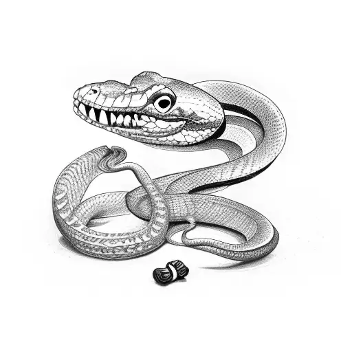 snake with boxing glove eating a pizza tattoo design idea