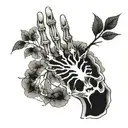 A skeleton hand from which a sakura tree emerges tattoo design idea