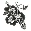 A skeleton hand from which a sakura tree emerges tattoo design idea