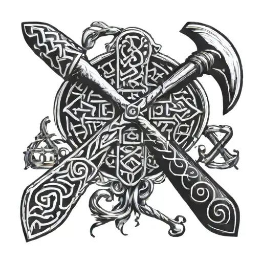 nordic runes and axe tattoo design idea