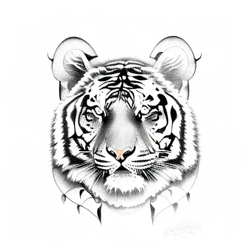 tiger, skulls butterfly flowers tattoo design idea