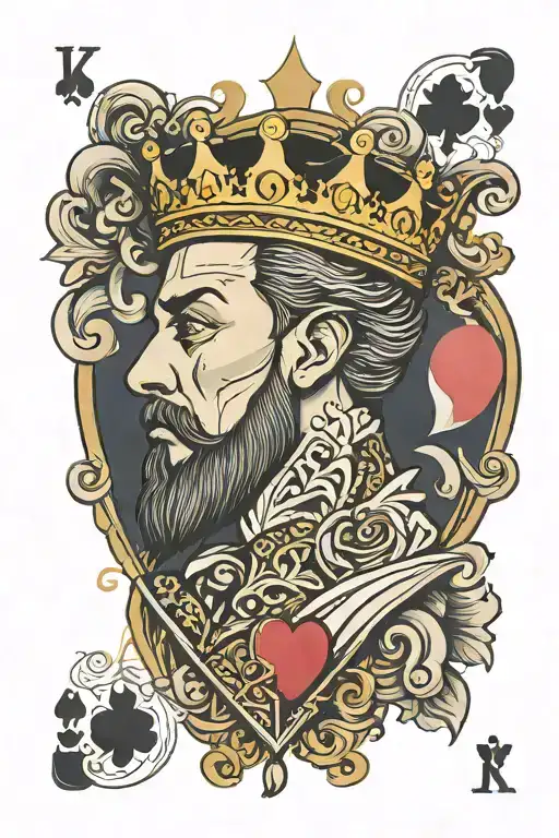 King Hearts Card, Where The King Is A young 27 Years Old Bearded Man tattoo design idea