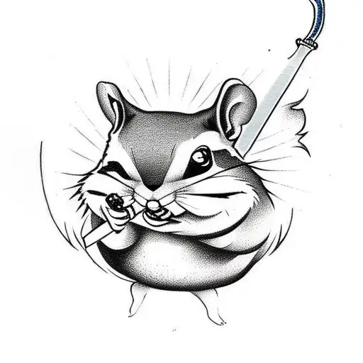 fat chipmunk holding a sword tattoo design idea