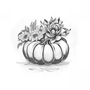 pumpkin and flowers tattoo design idea
