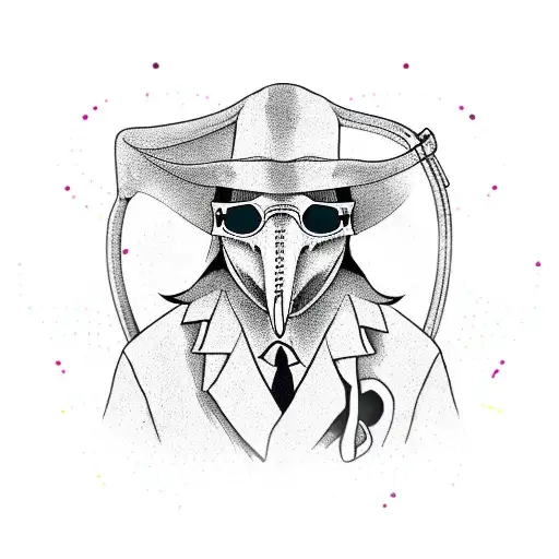 A Plague Doctor wearing Pit viper sunglasses, giving a modern twist to the historical figure and showcasing the client's unique interests tattoo design idea