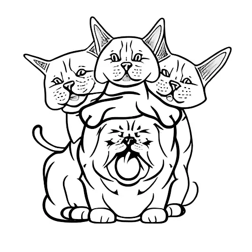cat, chow chow dog and 2 rabbit tattoo design idea