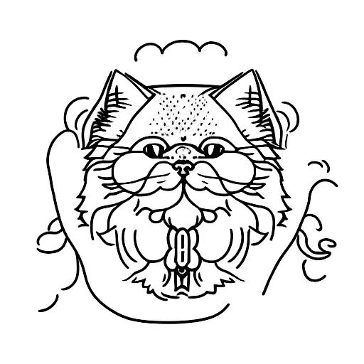 persian cat face, chow chow face, 2 rabbit ears tattoo design idea