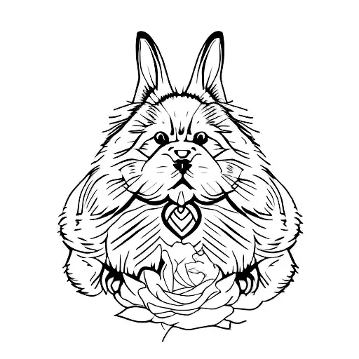 combination of 2 rabbits, a cat and a chow chow dog tattoo design idea
