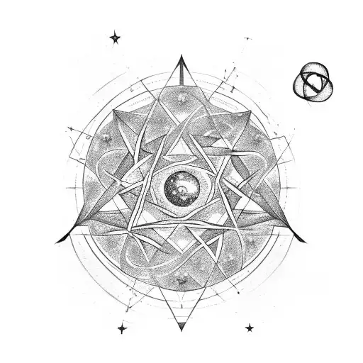 Mystical alchemical symbols intertwined with celestial constellations tattoo design idea