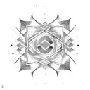 A geometric design incorporating alchemical symbols, resembling a mystical labyrinth tattoo design idea