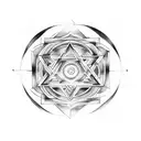 A geometric design incorporating alchemical symbols, resembling a mystical labyrinth tattoo design idea