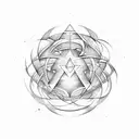 A geometric design incorporating alchemical symbols, resembling a mystical labyrinth tattoo design idea