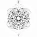 A geometric design incorporating alchemical symbols, resembling a mystical labyrinth tattoo design idea