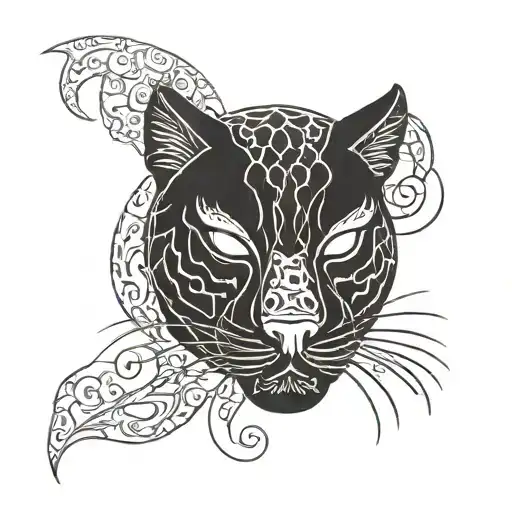 Japanese panther cat mask  tattoo design idea