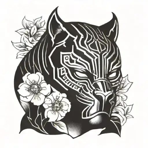 Japanese black panther mask  tattoo design idea