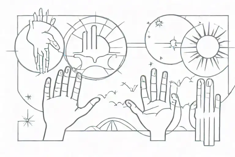 Memento at the top, mori at the bottom in the middle is a sun with a hand on either side touching index fingers tattoo design idea