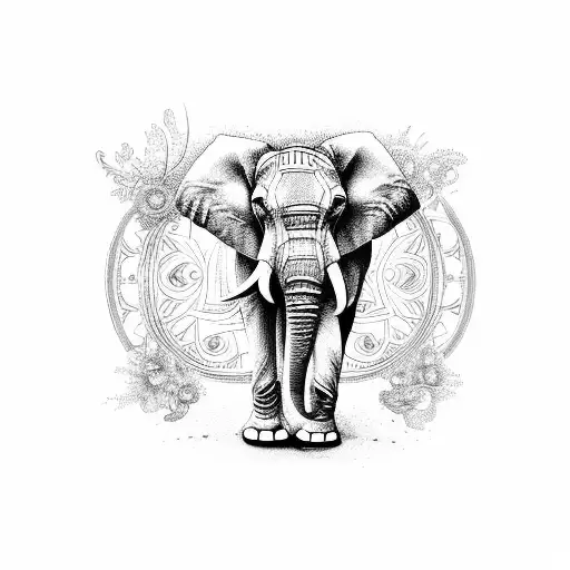 elephant with doves and butterflies tattoo design idea