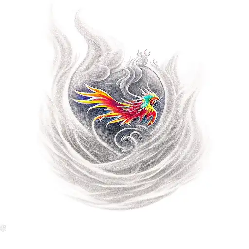 Phoenix rising from fire rose tattoo design idea