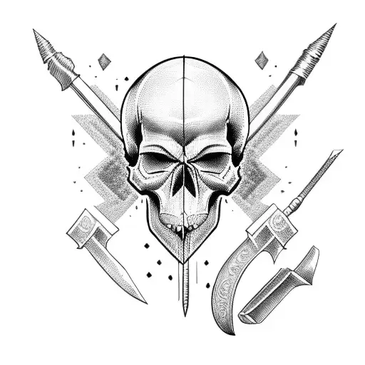 skull and weapon tattoo design idea