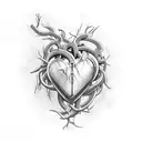 Mechanical heart guarded by thorny vines tattoo design idea