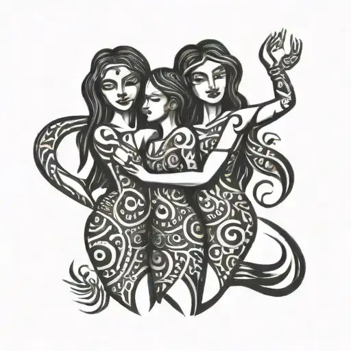 The Three Graces in African Style Tribal Arm tattoo design idea