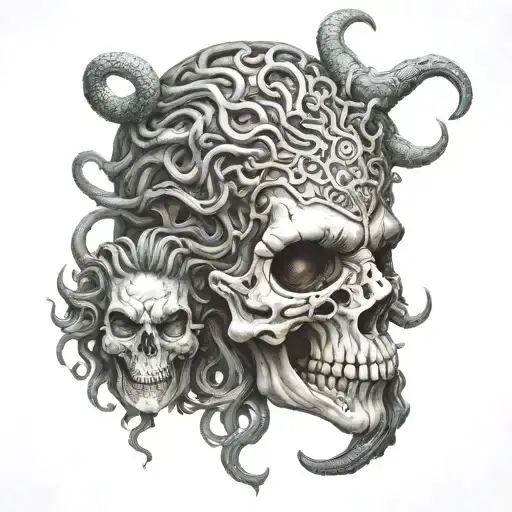 Medusa faces half skull tattoo design idea