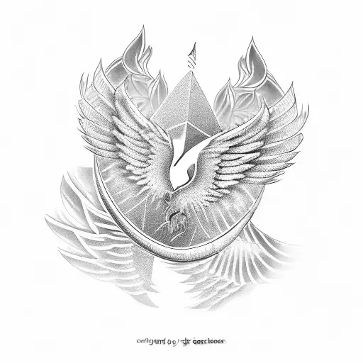 wings, freedom, fire, sanskrit words, symmetric cubes tattoo design idea