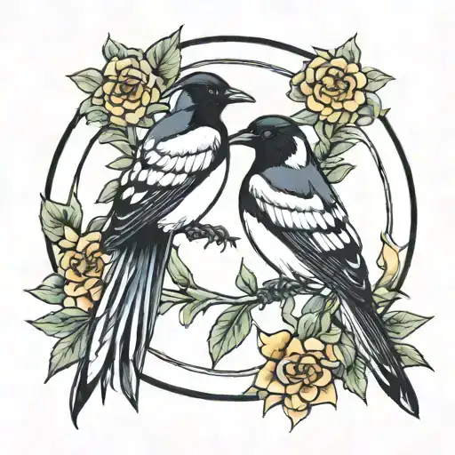 magpies in a circle tattoo design idea
