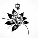 really basic flower on a stem with a tiny bit of grass at the bottom tattoo design idea
