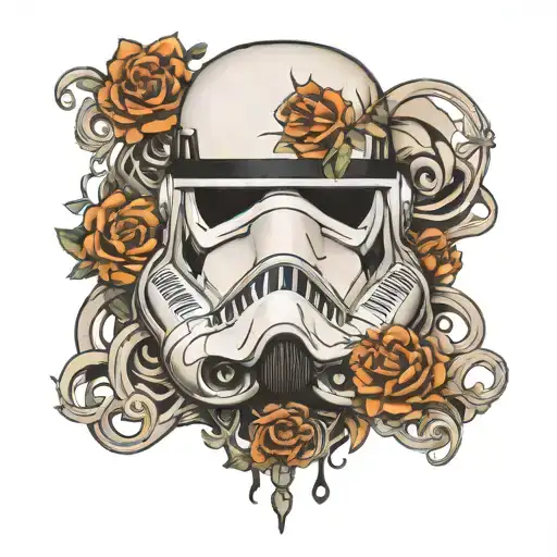 storm trooper helmet with background  tattoo design idea
