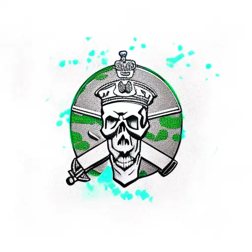 skull with green beret and PPCLI badge, commando dagger tattoo design idea